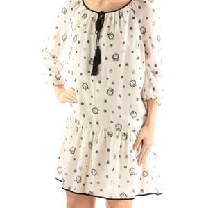 Kensie scribble owl drawings graphic mini 3/4 Sleeve dress Woman's Size Medium